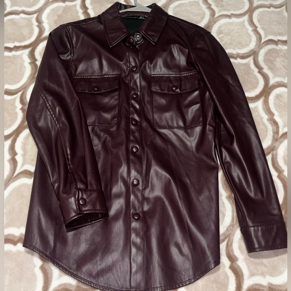 Black Tape_ Deep Plum Faux Leather Jacket
